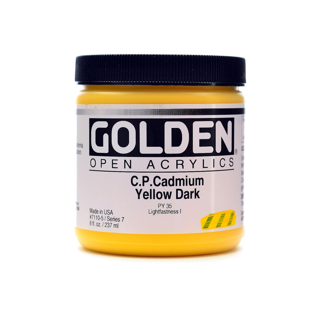 Golden OPEN Acrylic Paint, 8 Oz Jar, Cadmium Yellow Dark (CP)