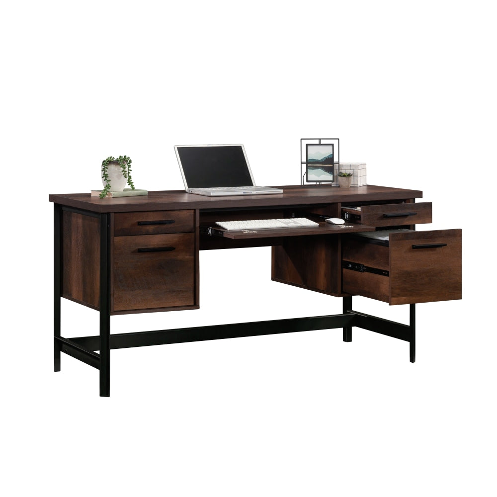 Sauder Briarbrook 60inW Commercial Computer Desk With Floating Pedestals, Barrel Oak/Black