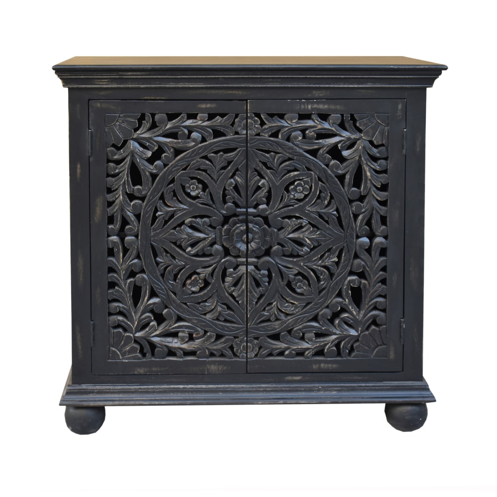 Coast to Coast Yasmine 2-Door Accent Cabinet, 39inH x 37inW x 18inD, Distressed Bree Black