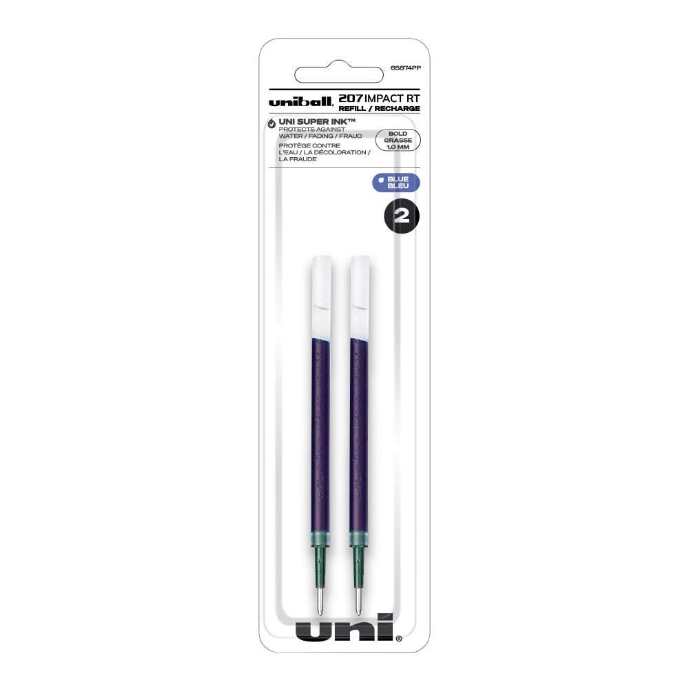 uni-ball 207 Impact RT Gel Pen Refills, Bold Point, 1.0 mm, Blue, Pack Of 2 Refills