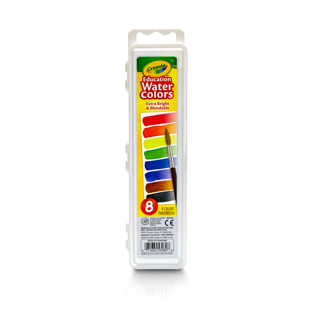 Crayola Watercolor Set With Brush, Oval Pan, Set Of 8 Colors