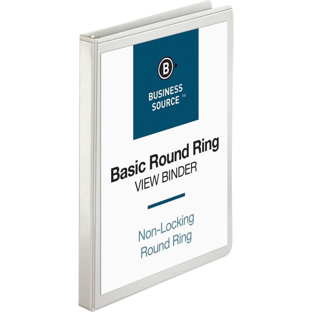 Business Source View 3-Ring Binder, 1/2in Round Rings, White