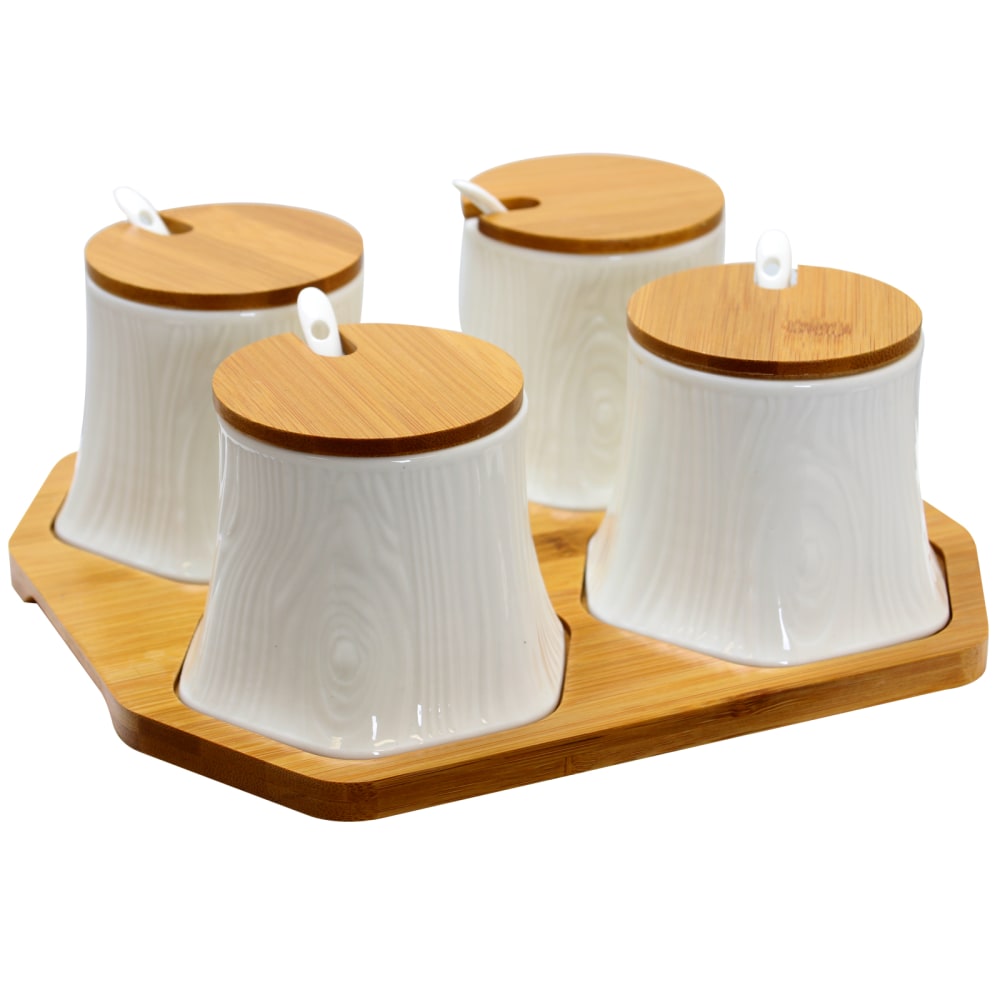 Elama 13-Piece Serving Jar Set, Tall, White/Bamboo