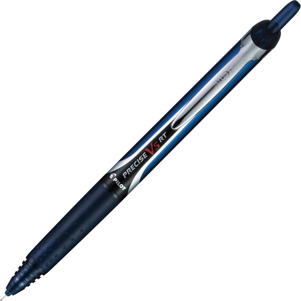 Pilot V5 Rollingball 0.5 mm Retractable Pens, Pack Of 12, Extra Fine Point, 0.5 mm, Rubber Barrel, Navy Blue Ink