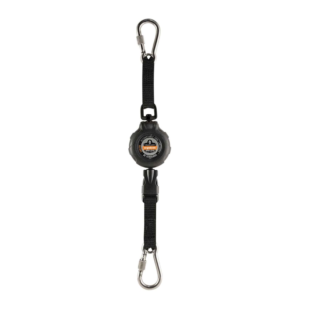 Ergodyne Squids 3000 Retractable Dual Carabiner Lanyard, 1 Lb, Black