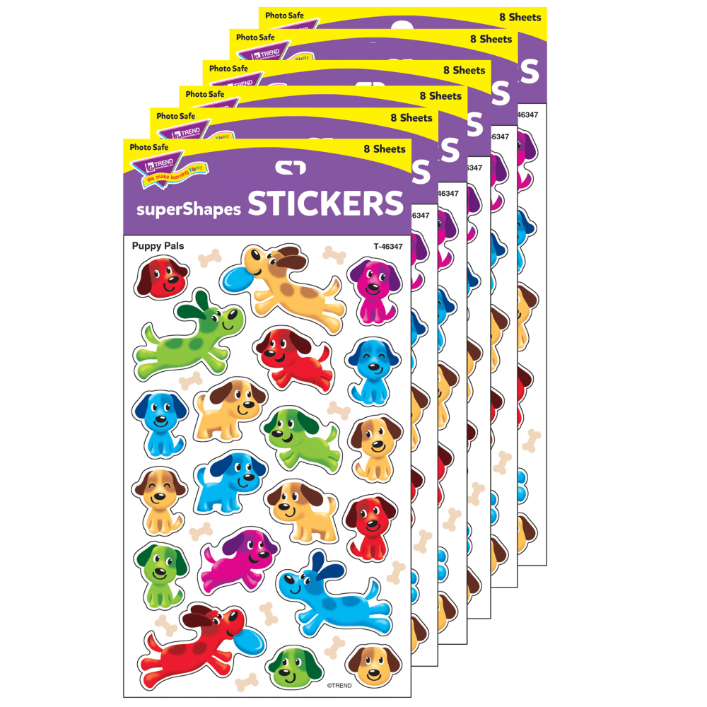 Trend superShapes Stickers, Puppy Pals, 160 Stickers Per Pack, Set Of 6 Packs