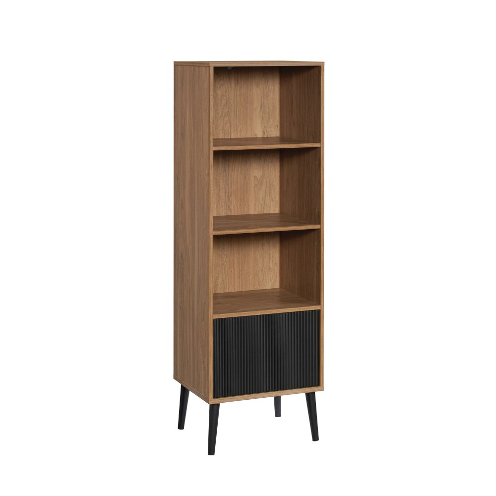 Sauder Ambleside Modern 59inH 4-Shelf Bookcase With Lower Door, Serene Walnut/Black