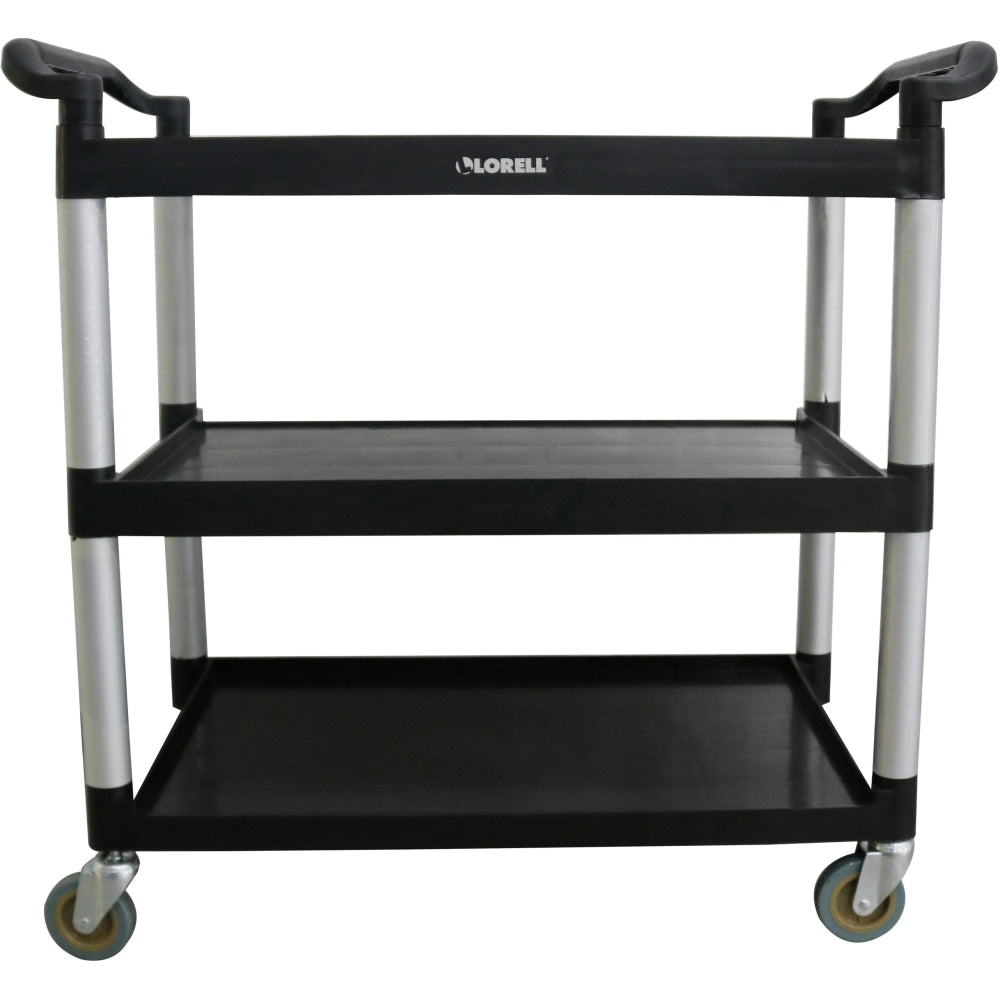 Lorell X-tra Utility Cart - 3 Shelf - Dual Handle - 300 lb Capacity - 4 Casters - 4in Caster Size - Plastic - x 42in Width x 20in Depth x 38in Height - Black - 1 Each