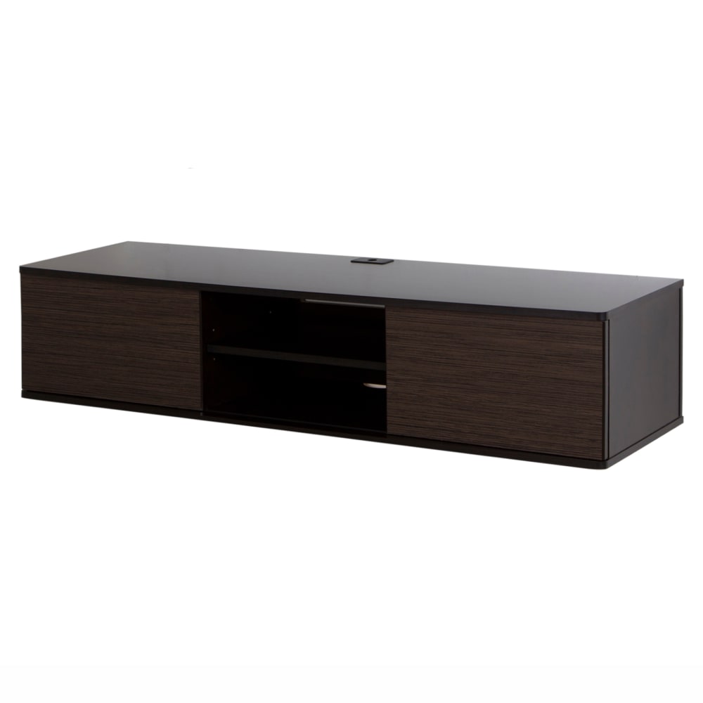 South Shore Agora 56in Wide Wall Mounted Media Console, Chocolate/Zebrano