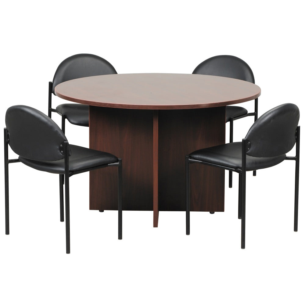 Boss Office Products Conference Table with 4 Chairs, Mahogany/Black