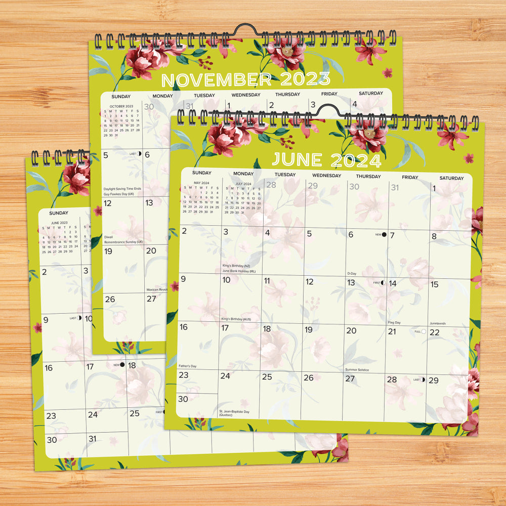 2023-2024 Willow Creek Press Monthly At A Glance Spiral Wall Art Calendar, 12in x 12in, Modern Floral, July 2023 To June 2024