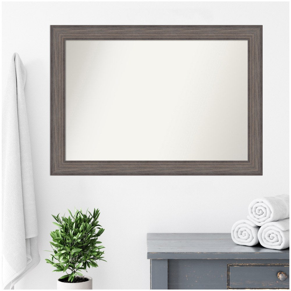 Amanti Art Non-Beveled Rectangle Framed Bathroom Wall Mirror, 29in x 41in, Country Barnwood