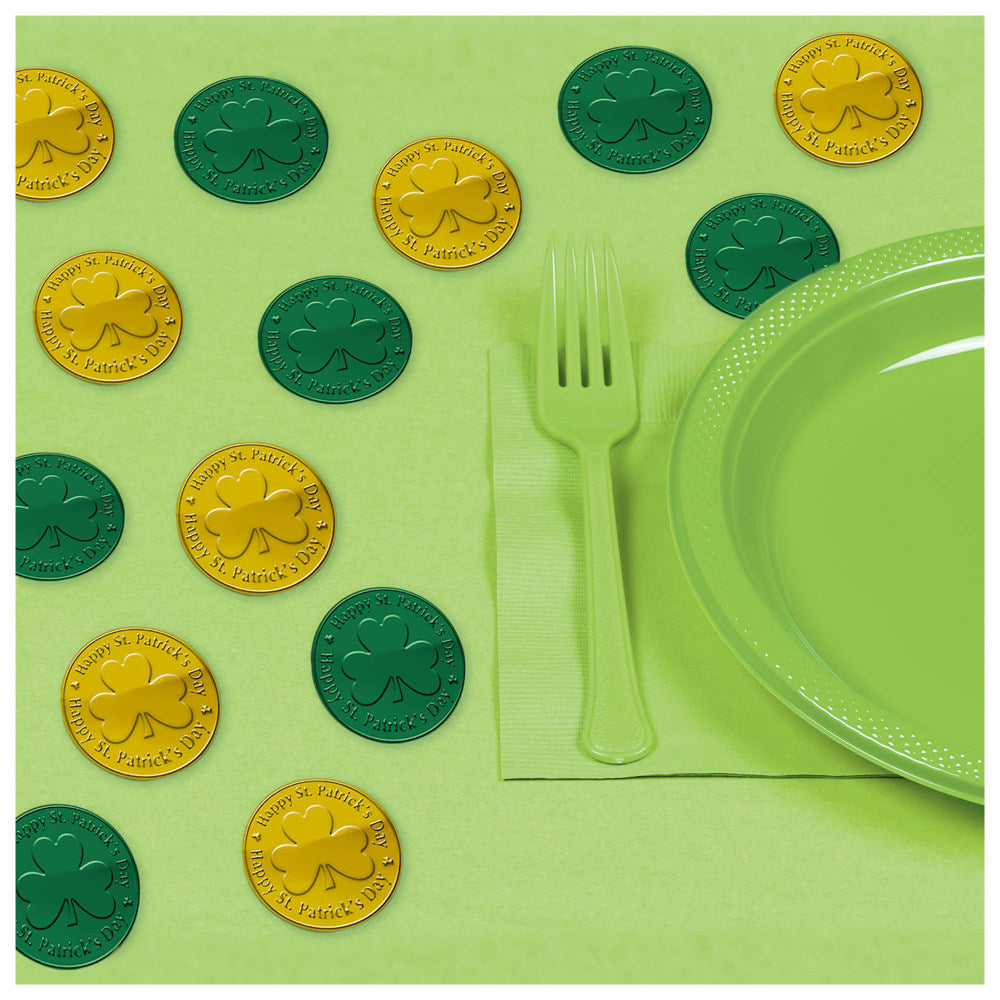 Amscan 395542 St. Patricks Day Coin Table Sprinkles, Gold/Green, Pack Of 300 Pieces