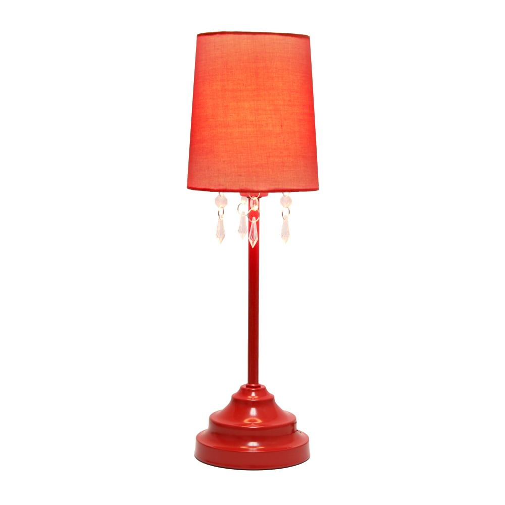 Simple Designs Table Lamp with Fabric Shade and Hanging Acrylic Beads, Red