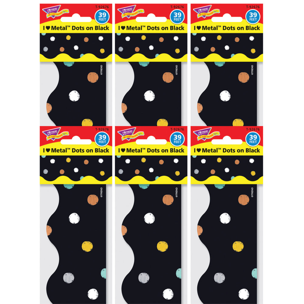 TREND I &hearts; Metal Dots on Black Terrific Trimmers, 39 Feet Per Pack, 6 Packs