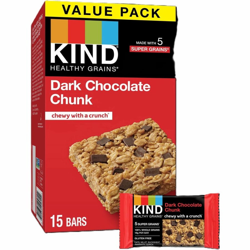 KIND Healthy Grains Bars - Trans Fat Free, Gluten-free, Low Sodium, Cholesterol-free - Dark Chocolate Chunk - 1.20 oz - 15 / Box