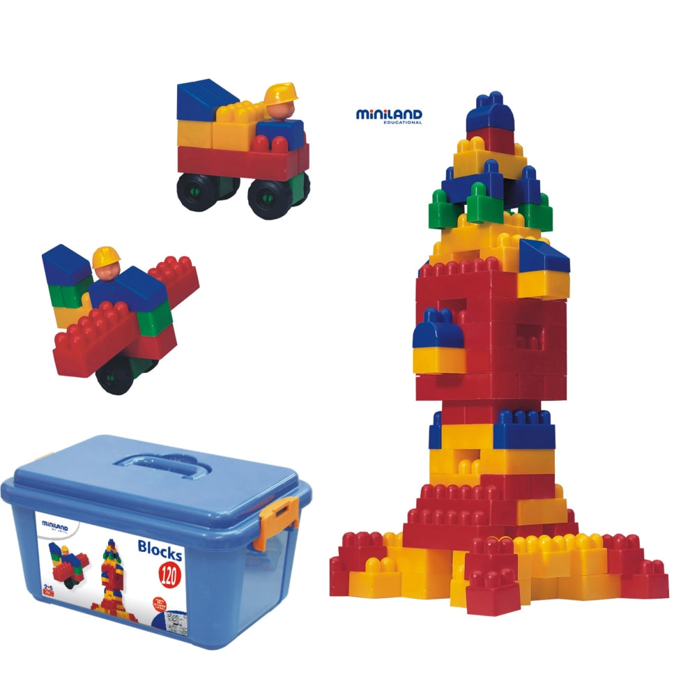 Miniland Educational Interlocking Blocks, Assorted Colors, Pre-K To 1st Grade, Set Of 120 Blocks