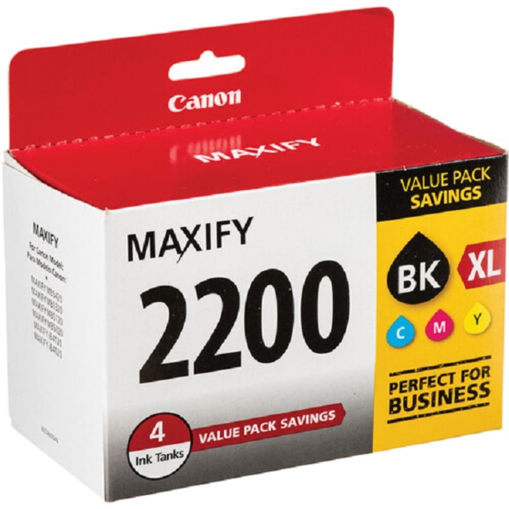 Canon PGI-2200 XL Black; PGI-2200 Cyan; Magenta; Yellow High-Yield/Standard-Yield Ink Tanks, Pack Of 4, 9255B005