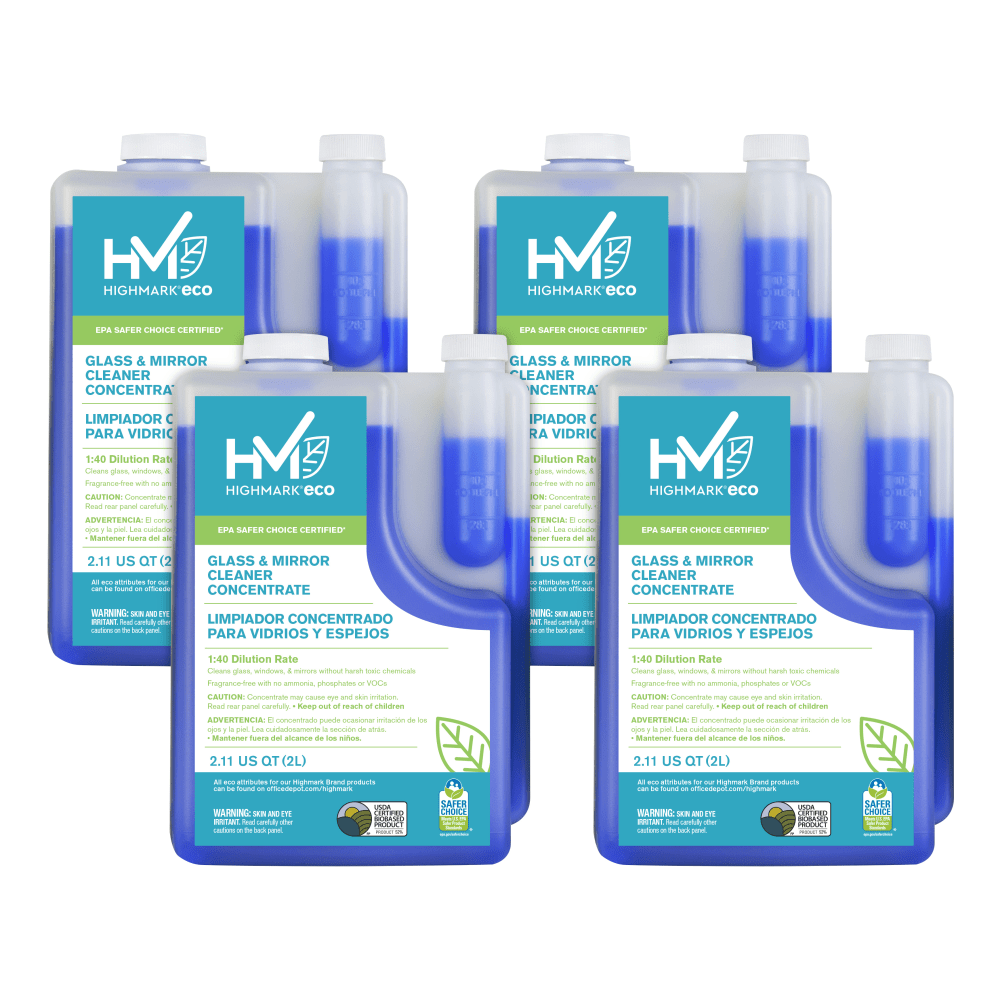 Highmark ECO Glass And Mirror Cleaner Concentrate, 2 Liters, Case Of 4 Bottles