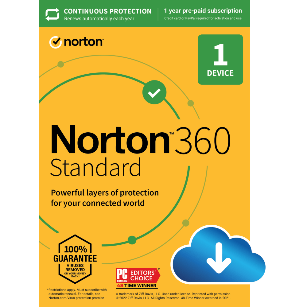 Norton 360 Standard, For 1 Device, 1 Year Subscription, Windows, Download