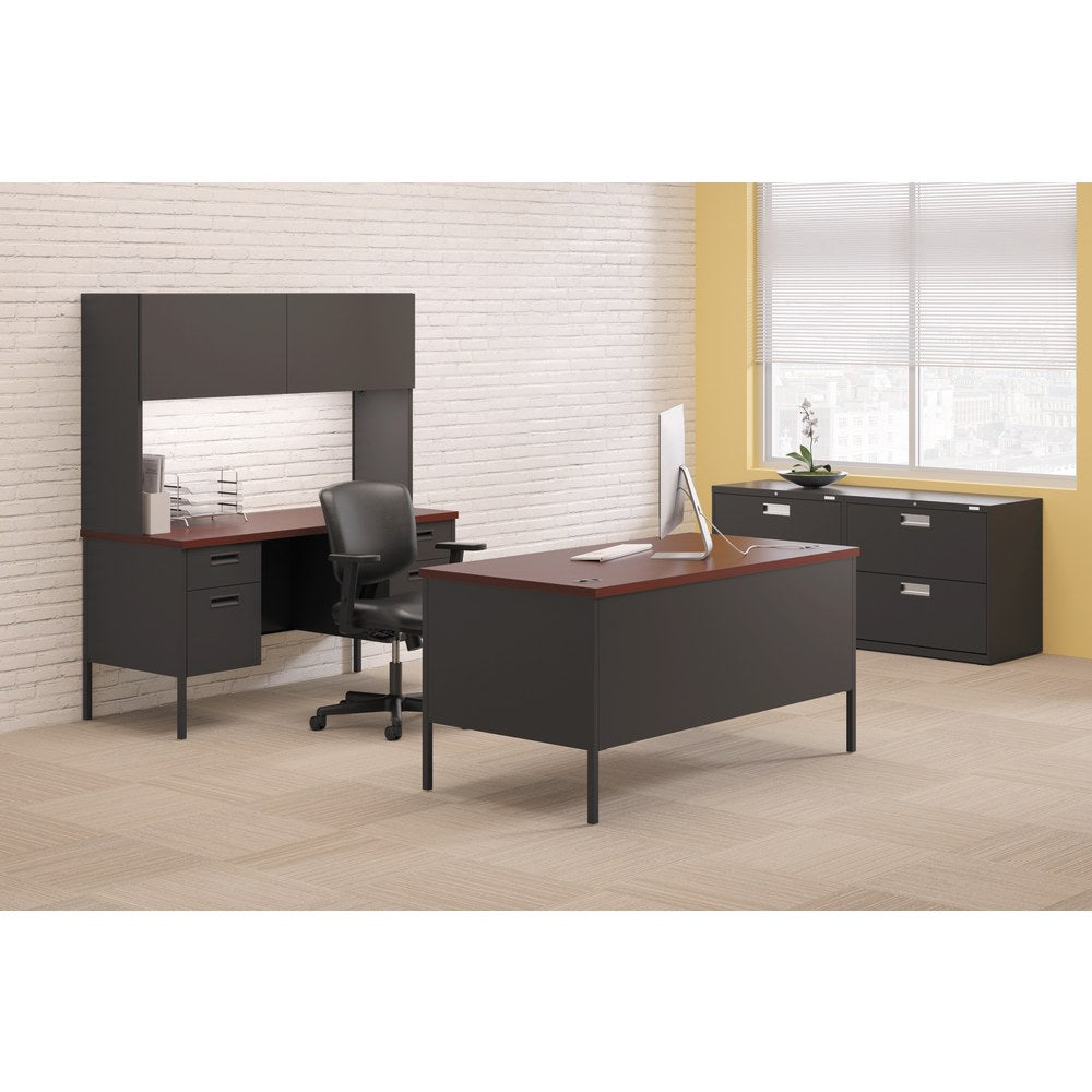 HON Metro 60inW Classic Double-Pedestal Computer Desk, Mahogany/Charcoal