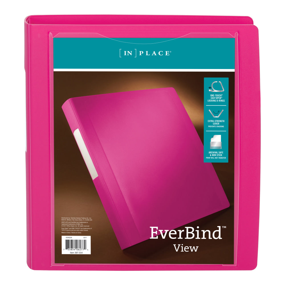 Office Depot Brand EverBind View 3-Ring Binder, 1 1/2in D-Rings, Pink