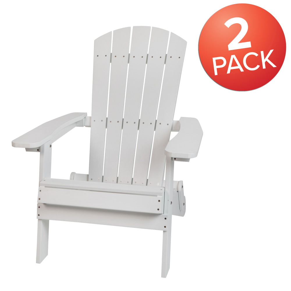 Flash Furniture Charlestown All-Weather Poly Resin Folding Adirondack Chairs, White, Set Of 2 Chairs