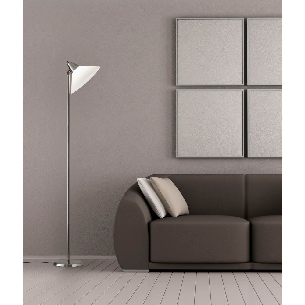 Adesso Swivel Torchiere Floor Lamp, 71-1/2inH, White Shade/Brushed Steel Base