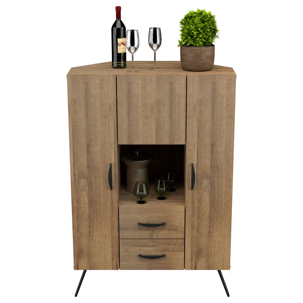 Inval 48inH Retro Corner Multifunctional Cabinet, Amaretto/Black