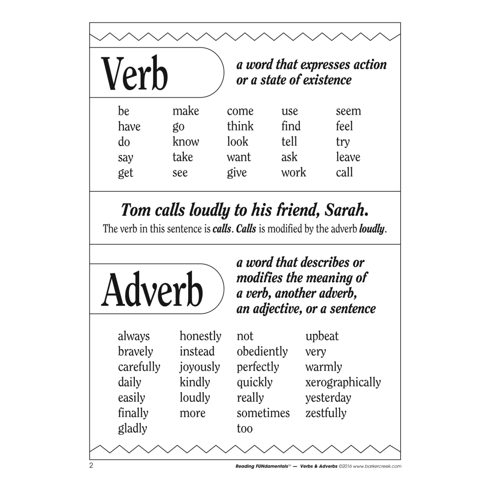 Barker Creek Grammar Activity Book, Verbs And Adverbs, Grades 1 To College