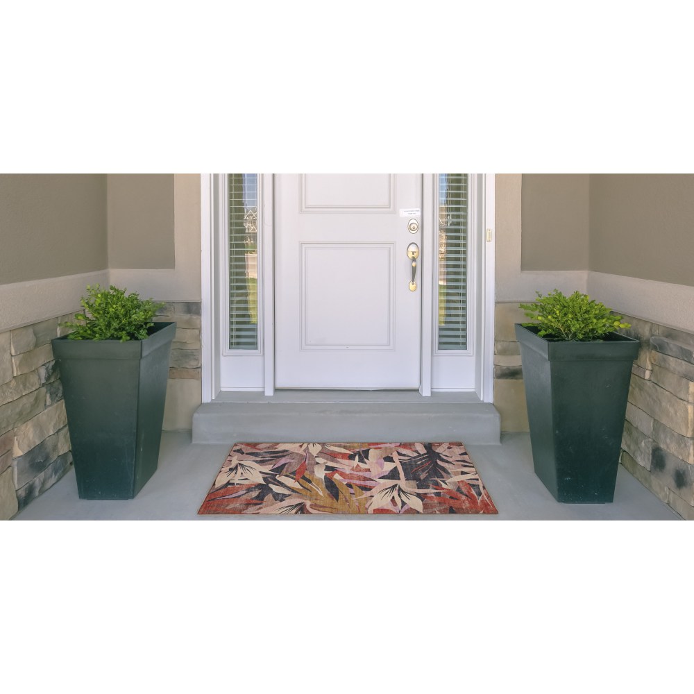 Linon Washable Outdoor Area Rug, Bayard, 2ft x 3ft, Orange/Cream