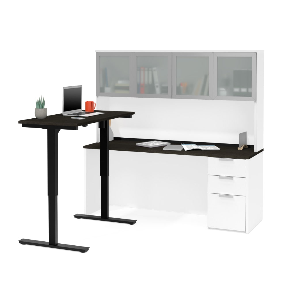 Bestar Pro-Concept Plus 72inW L-Shaped Standing Corner Desk With Hutch, White/Deep Gray