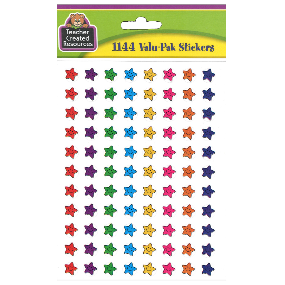 Teacher Created Resources Mini Stickers, 3/8in, Smiley Stars, 1,144 Stickers Per Pack, Set Of 6 Packs