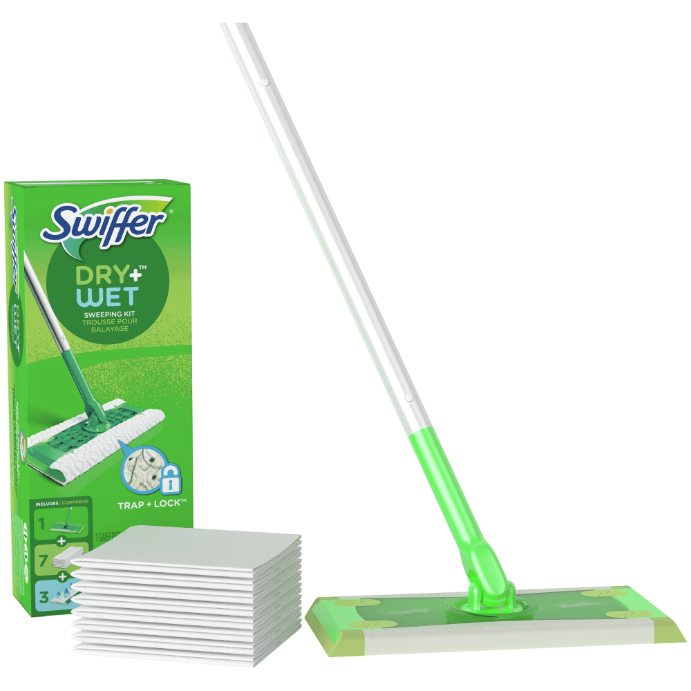 Swiffer Sweeper Dry + Wet Starter Kit, 46inH x 10inW x 8inD, Silver/Green