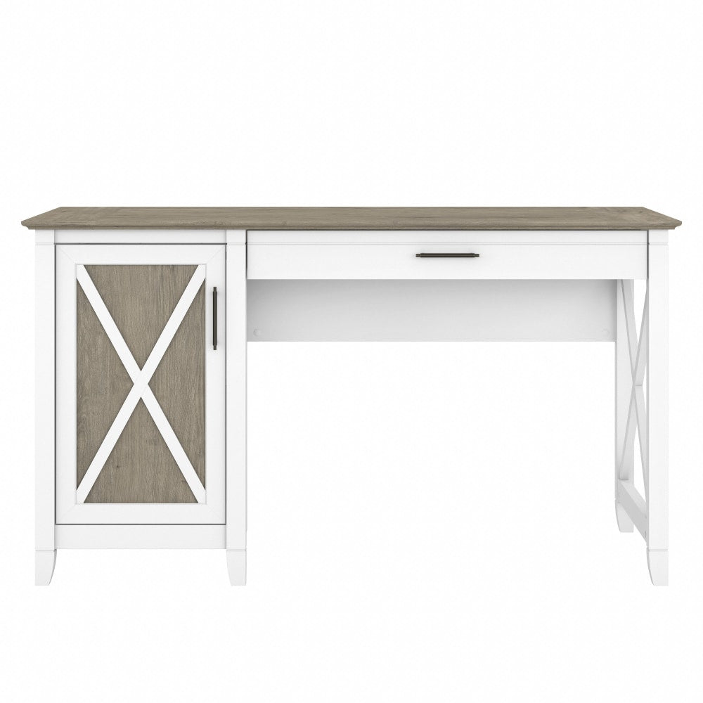 Bush Furniture Key West 54inW Computer Desk With Keyboard Tray And Storage, Shiplap Gray/Pure White, Standard Delivery