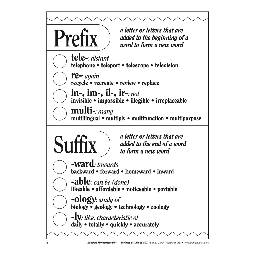 Barker Creek Grammar Activity Book, Prefixes/Suffixes, Grades 1 To College