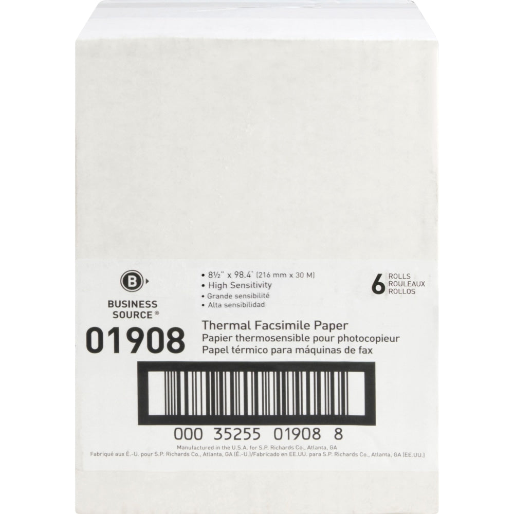 Business Source Thermal Paper - White - 8 1/2in x 98 ft - 6 / Carton