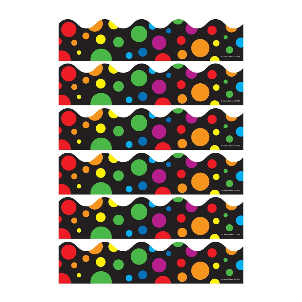 Carson Dellosa Education Scalloped Borders, 2-1/4in x 36in, Big Rainbow Dots, 12 Borders Per Pack, Set Of 6 Packs