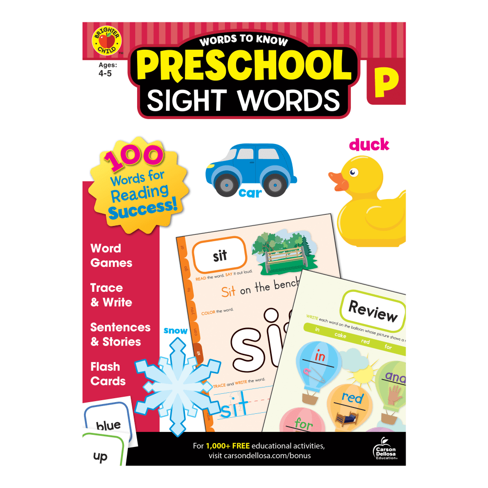 Brighter Child Words To Know Workbook, Sight Words, Preschool