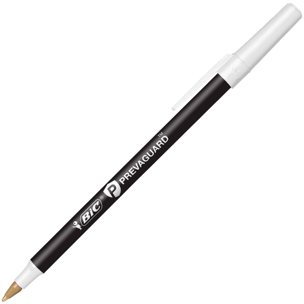 BIC Prevaguard Round Stic Pens With Antimicrobial Additive, Medium Point, 1.0 mm, Black Barrel, Black Ink, Pack Of 8 Pens