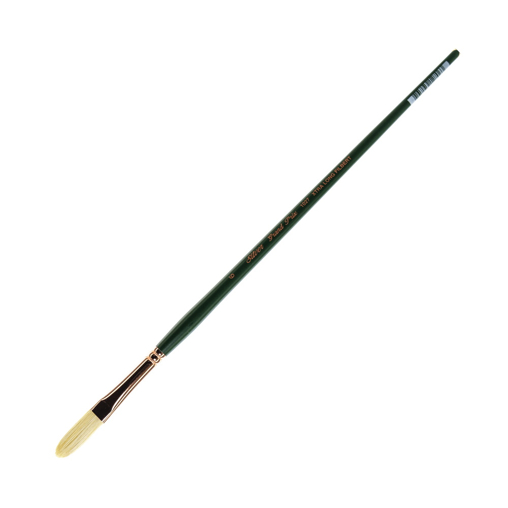 Silver Brush Grand Prix Paint Brush Series 1027, Size 6, Filbert Extra Long Bristle, Hog Hair, Green