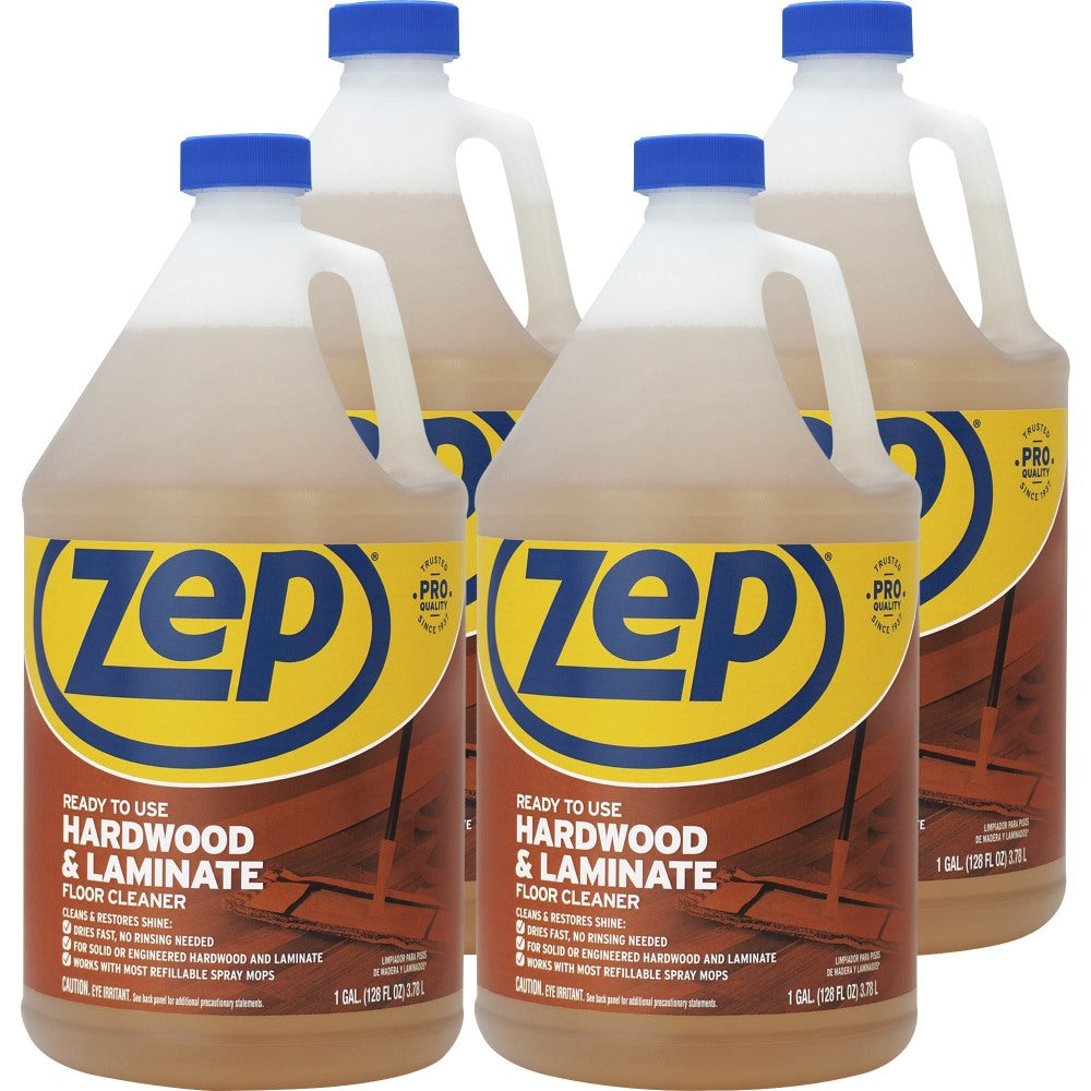 Zep Hardwood & Laminate Floor Cleaner - 128 fl oz (4 quart) - Fresh ScentBottle - 4 / Carton - Brown