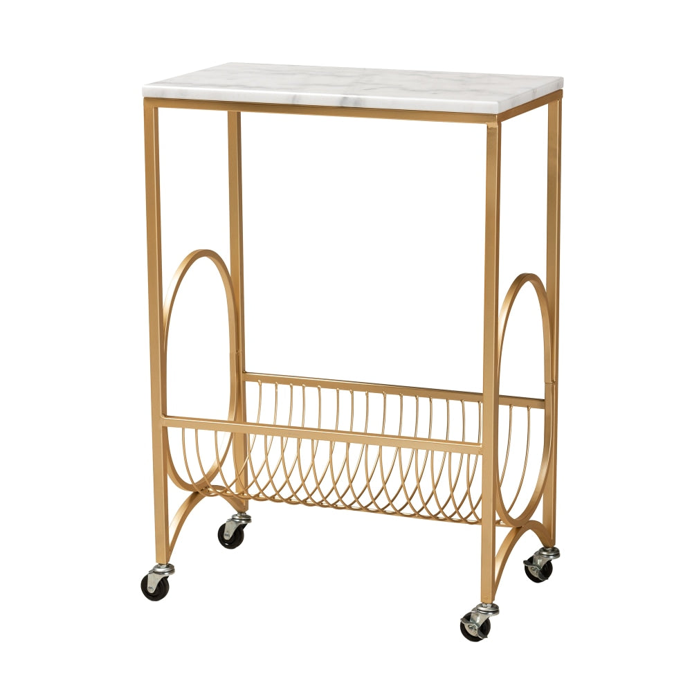 Baxton Studio Jacek Wine Cart, 29-1/4inH x 20inW, White/Gold