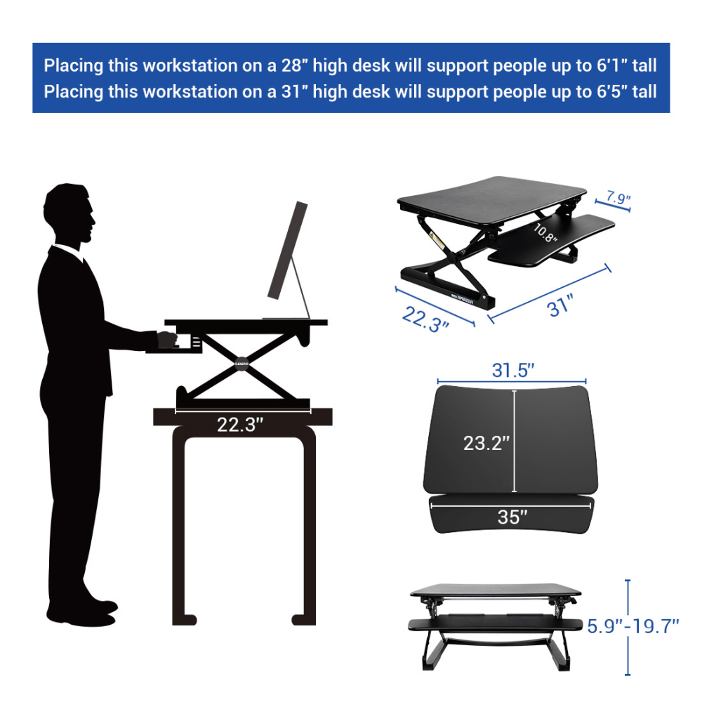 FlexiSpot M2 Height-Adjustable Standing Desk Riser With Removable Keyboard Tray, 19-3/4inH x 35inW x 23-1/4inD, Black