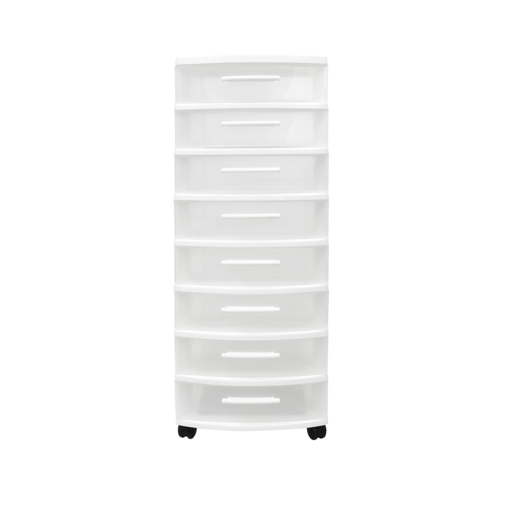 Inval 8-Drawer Storage Cabinet, 34-5/8in x 12-1/2in, Clear/White