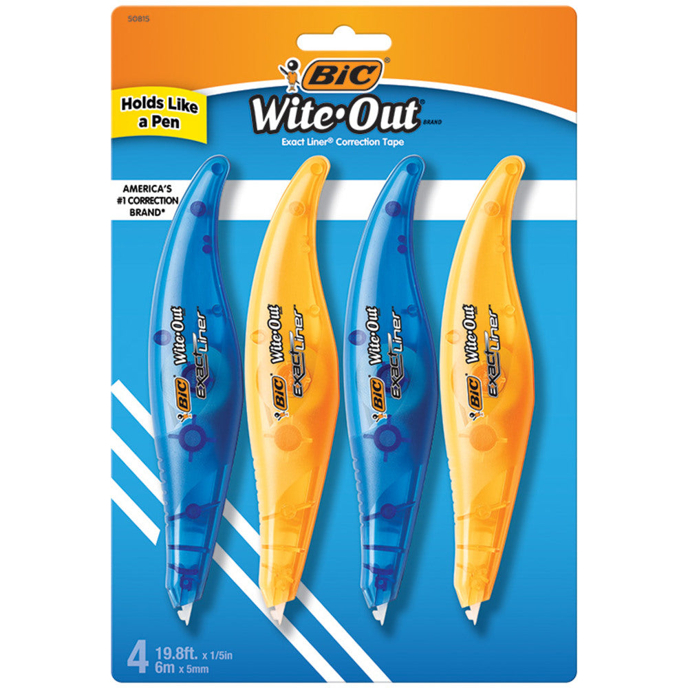 BIC Wite-Out Exact Liner Correction Tape, 1/5in Line Coverage, 236in, Pack Of 4