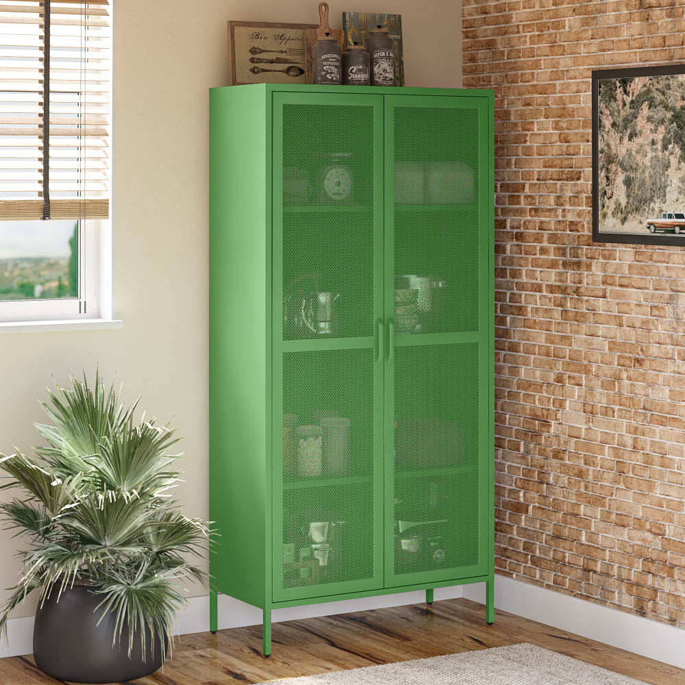 Ameriwood Home Novogratz Channing Tall 2-Door Mesh Metal Locker Cabinet, 72-13/16inH x 35-3/8inW x 15-3/4inD, Kelly Green