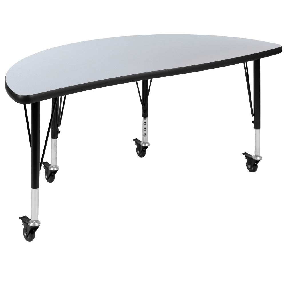 Flash Furniture Mobile 47-1/2in Half Circle Wave Flexible Collaborative Thermal Laminate Activity Table, Gray