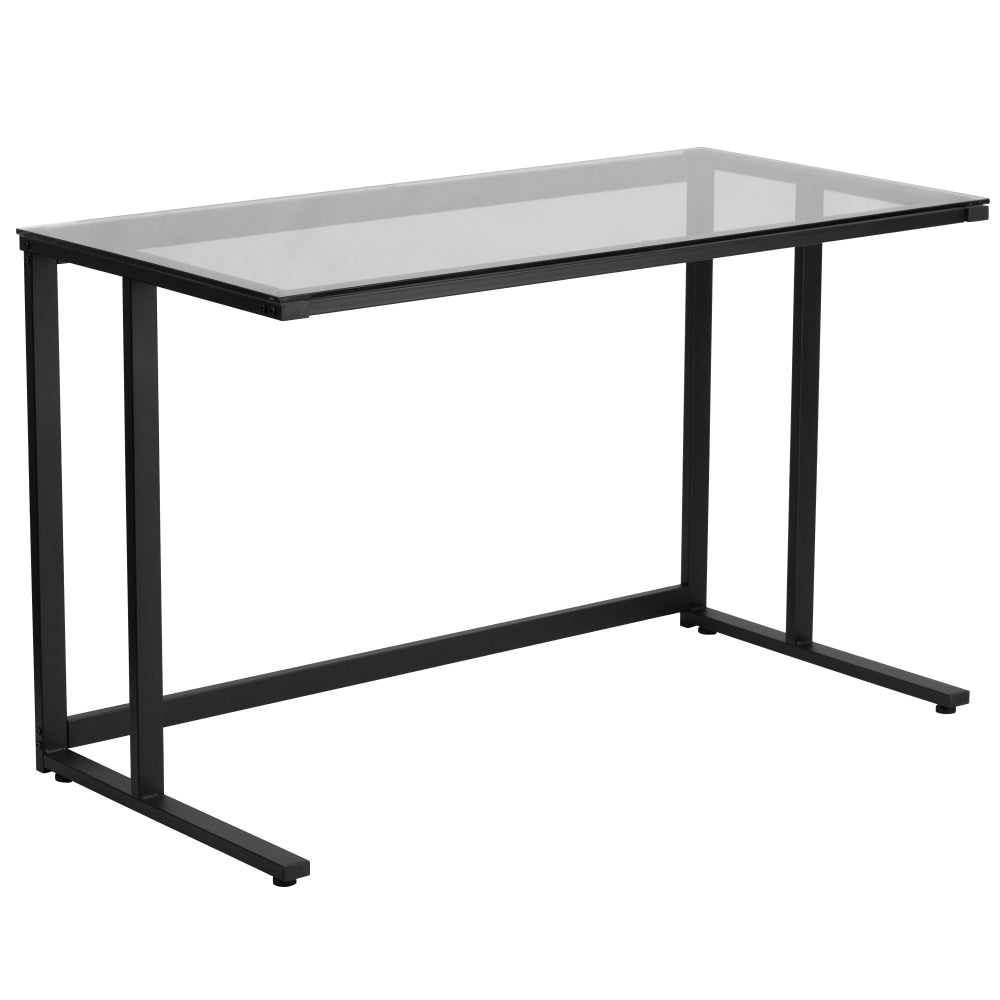 Flash Furniture 48inW Contemporary Glass Pedestal Frame Computer Desk, Black/Clear