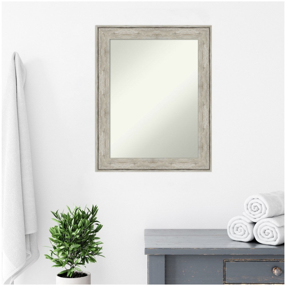 Amanti Art Non-Beveled Rectangle Framed Bathroom Wall Mirror, 29in x 23in, Crackled Metallic